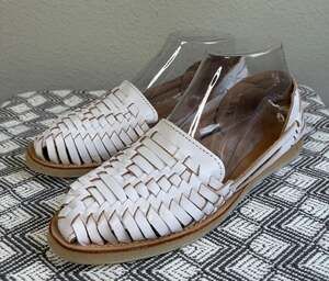 Macarena Collection Mexican Huaraches Sandals Women US 7 White Leather Slip On